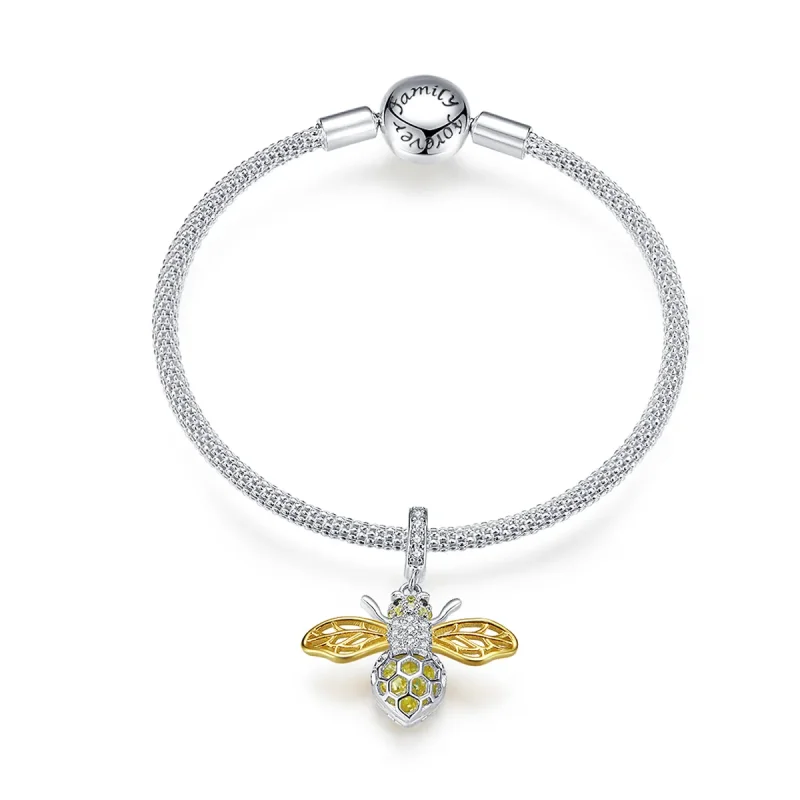 (image for) Silver & Gold-Plated Bee Mesh Bracelet - PANDORA Style - SCB830 - Product Image
