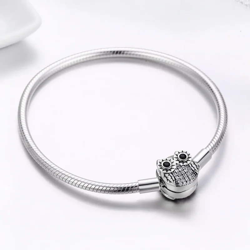 (image for) Silver Graduation Cute Owl Chain Bracelet - PANDORA Style - SCB067 - View 5