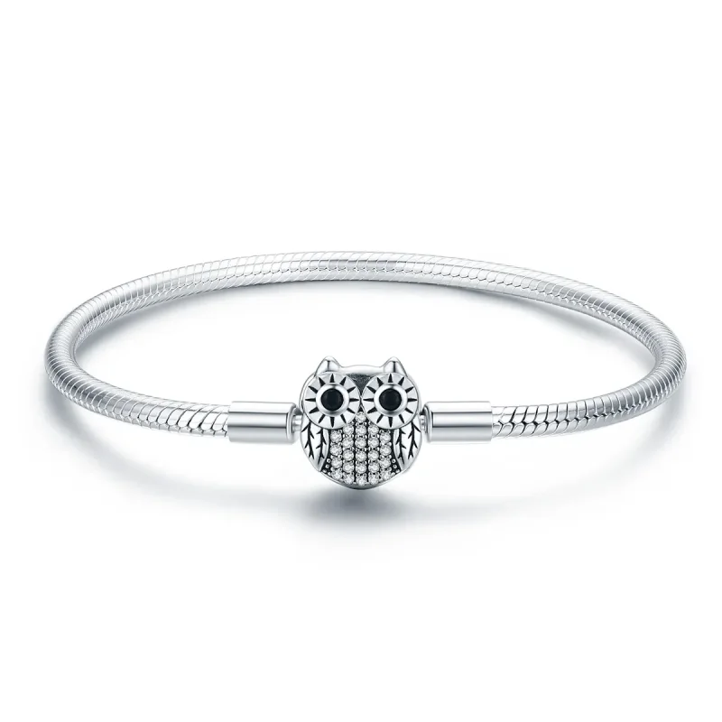 (image for) Silver Graduation Cute Owl Chain Bracelet - PANDORA Style - SCB067 - Product Image