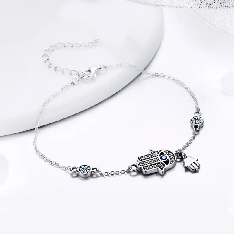 (image for) Silver Hand of Fatima Chain Slider Bracelet - PANDORA Style - SCB079 - View 3