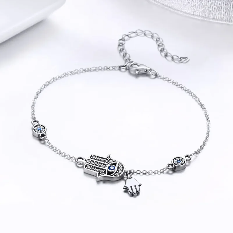 (image for) Silver Hand of Fatima Chain Slider Bracelet - PANDORA Style - SCB079 - View 6