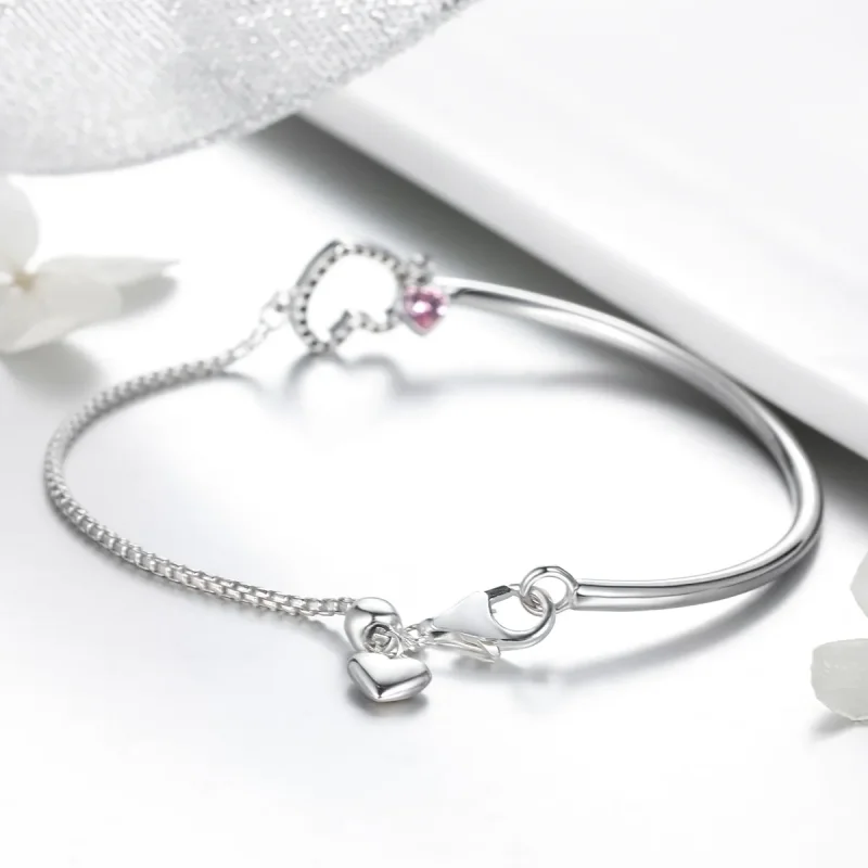 (image for) Silver Heart of Lady Cubic Zirconia Bangle - PANDORA Style - SCB117 - View 3
