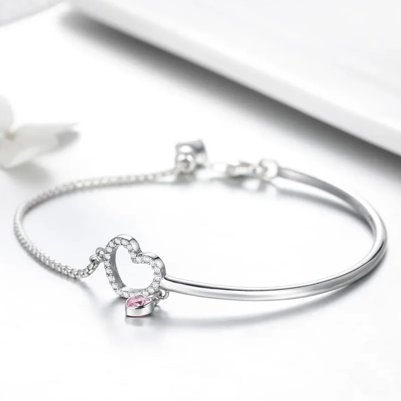 (image for) Silver Heart of Lady Cubic Zirconia Bangle - PANDORA Style - SCB117 - View 4