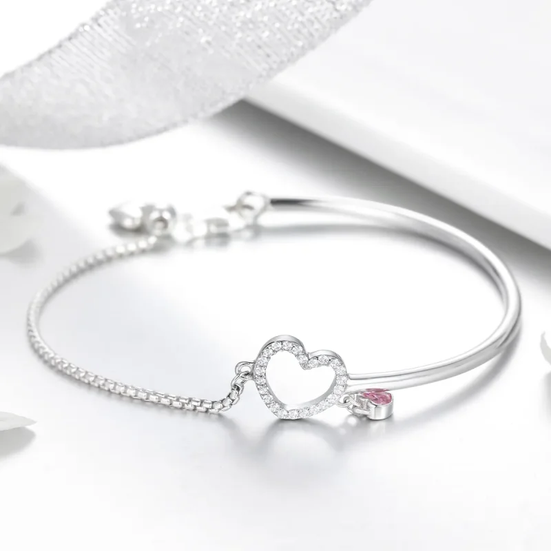 (image for) Silver Heart of Lady Cubic Zirconia Bangle - PANDORA Style - SCB117 - View 5