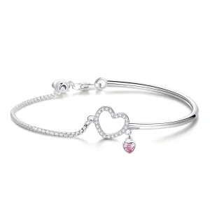 (image for) Silver Heart of Lady Cubic Zirconia Bangle - PANDORA Style - SCB117