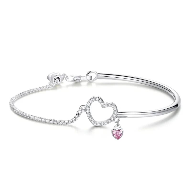 (image for) Silver Heart of Lady Cubic Zirconia Bangle - PANDORA Style - SCB117 - Product Image