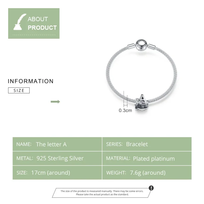 (image for) Silver Letter A Mesh Bracelet - PANDORA Style - SCB829 - View 5