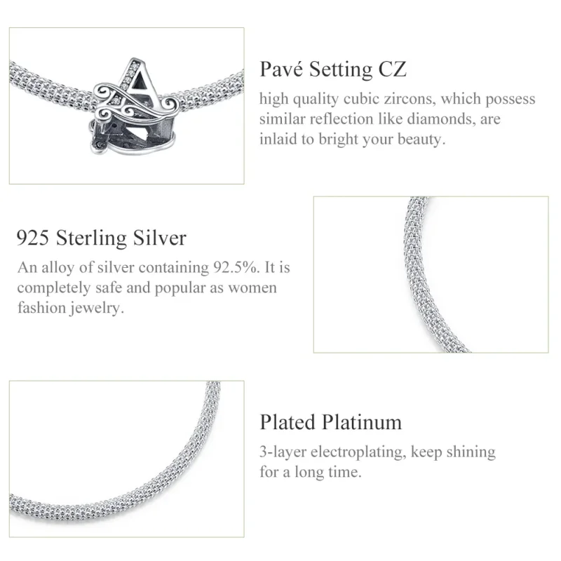 (image for) Silver Letter A Mesh Bracelet - PANDORA Style - SCB829 - View 6