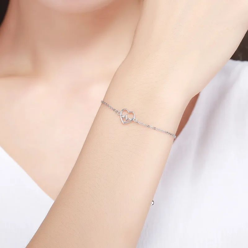 (image for) Silver Love Cardiogram Slider Bracelet - PANDORA Style - SCB019 - View 2
