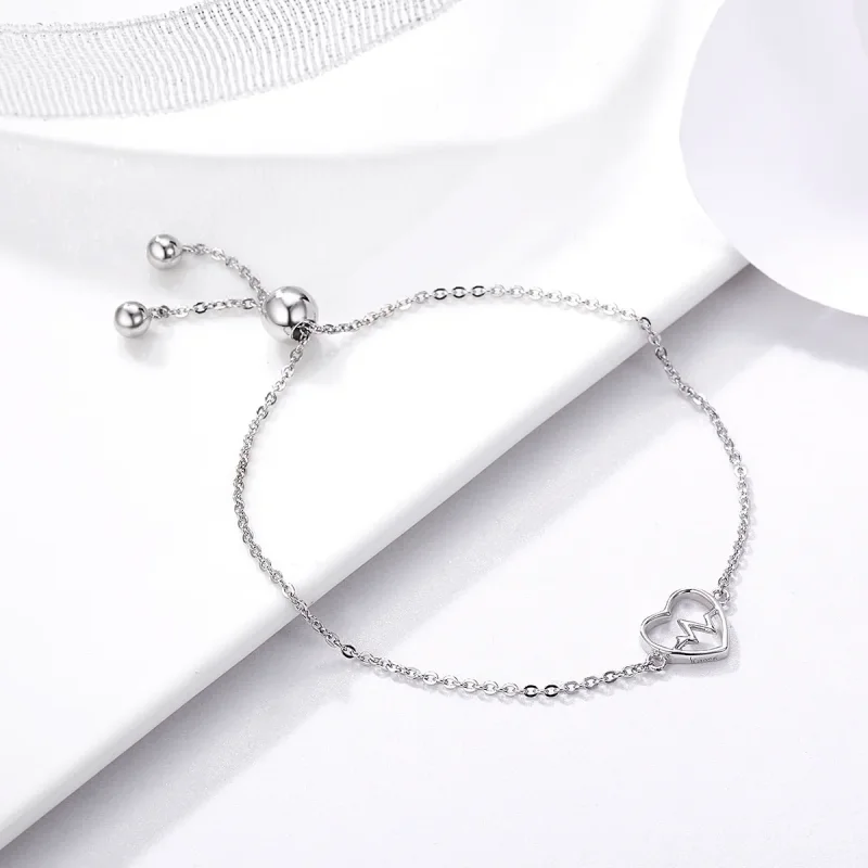 (image for) Silver Love Cardiogram Slider Bracelet - PANDORA Style - SCB019 - View 3