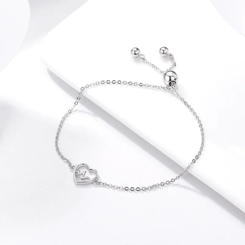 (image for) Silver Love Cardiogram Slider Bracelet - PANDORA Style - SCB019 - View 5