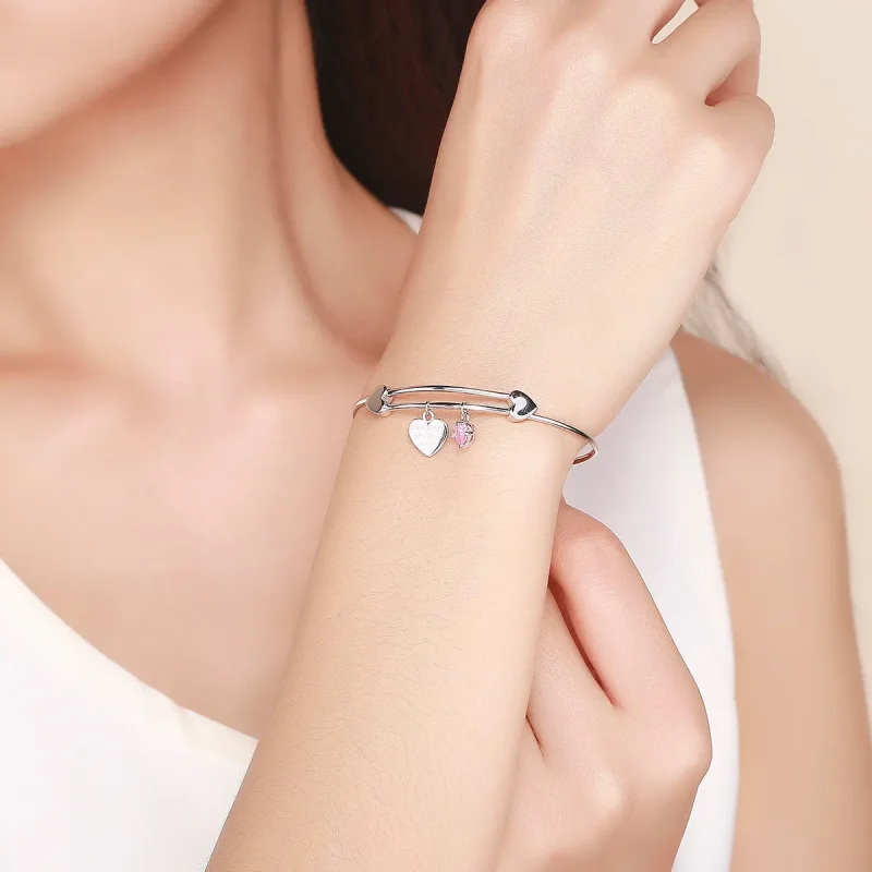 (image for) Silver Love Promise Charm Entwined Slider Bangle - PANDORA Style - SCB124 - View 2