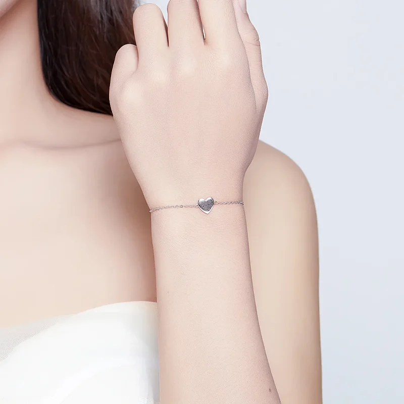 (image for) Silver Loved Heart Chain Slider Bracelet - PANDORA Style - SCB161 - View 5