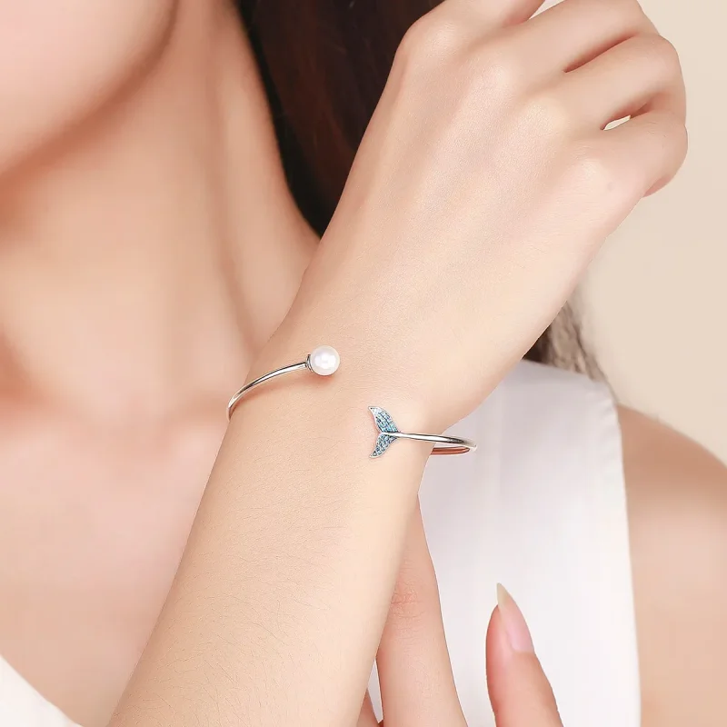 (image for) Silver Mermaid's Tear Open Bangle - PANDORA Style - SCB123 - View 2