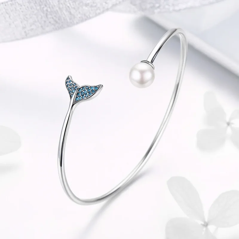 (image for) Silver Mermaid's Tear Open Bangle - PANDORA Style - SCB123 - View 3