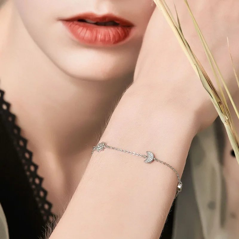 (image for) Silver Moon Sun and Stars Chain Slider Bracelet - PANDORA Style - SCB081 - View 2