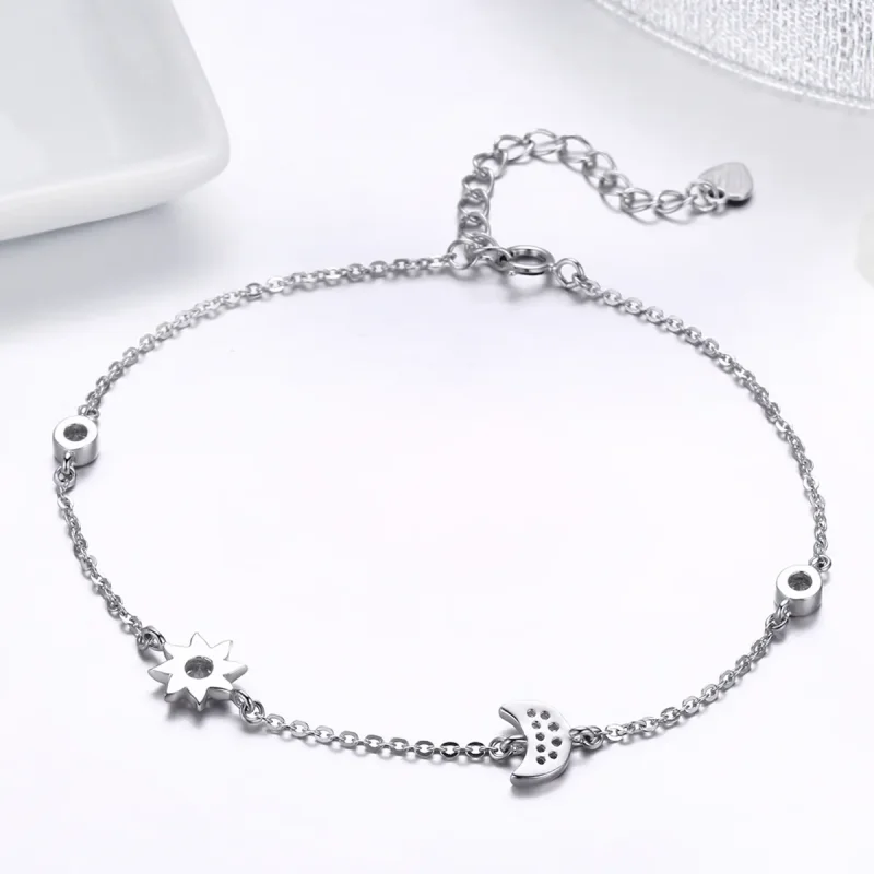 (image for) Silver Moon Sun and Stars Chain Slider Bracelet - PANDORA Style - SCB081 - View 3