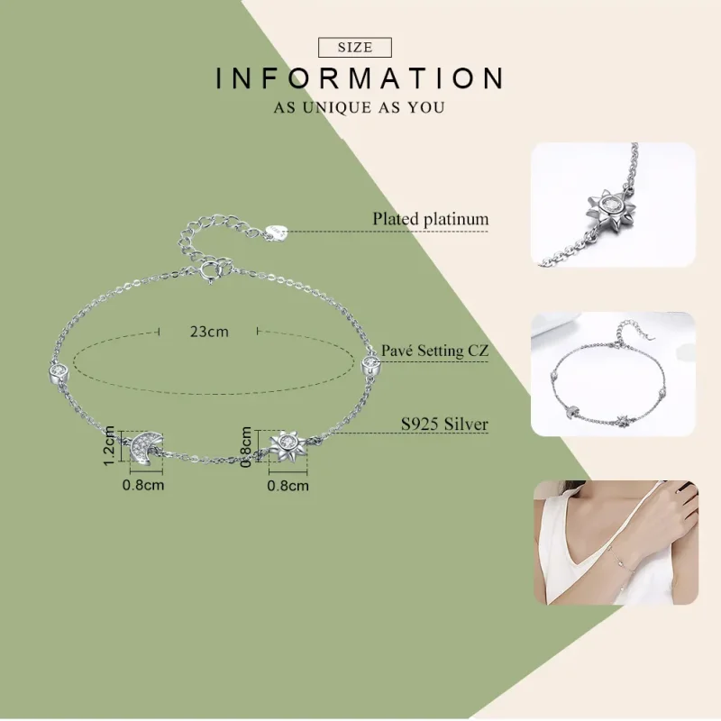 (image for) Silver Moon Sun and Stars Chain Slider Bracelet - PANDORA Style - SCB081 - View 4