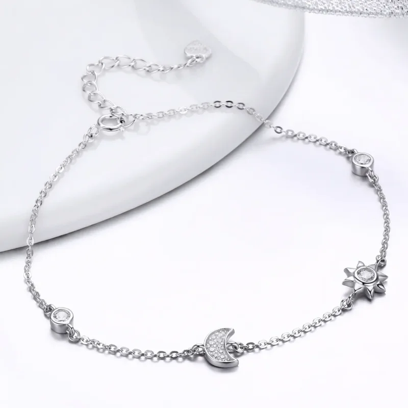 (image for) Silver Moon Sun and Stars Chain Slider Bracelet - PANDORA Style - SCB081 - View 5
