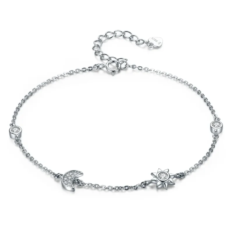 (image for) Silver Moon Sun and Stars Chain Slider Bracelet - PANDORA Style - SCB081 - Product Image