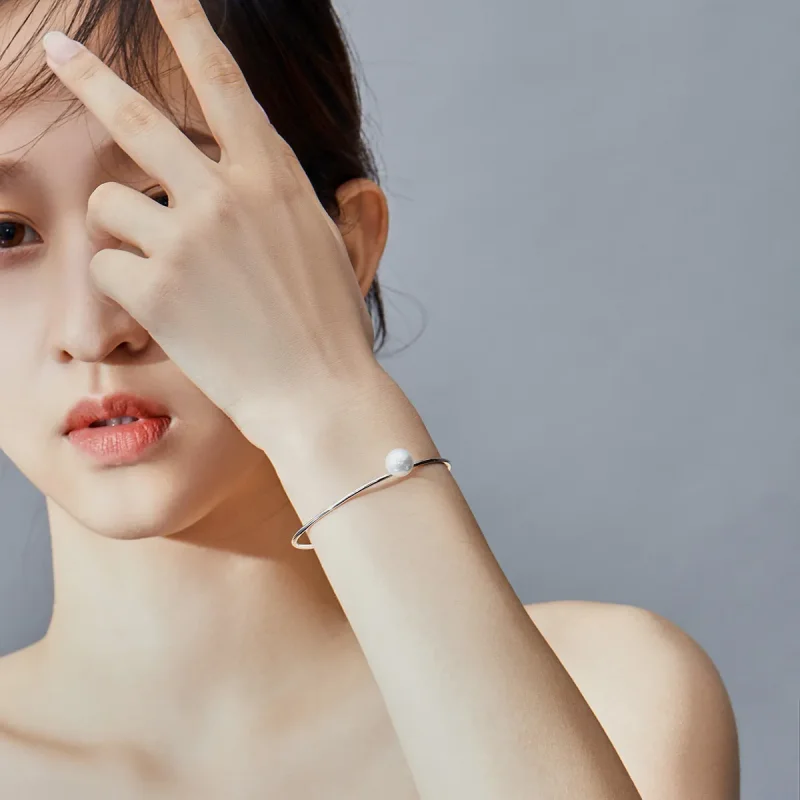 (image for) Silver Quiet Pearl Open Bangle - PANDORA Style - SCB168 - View 2