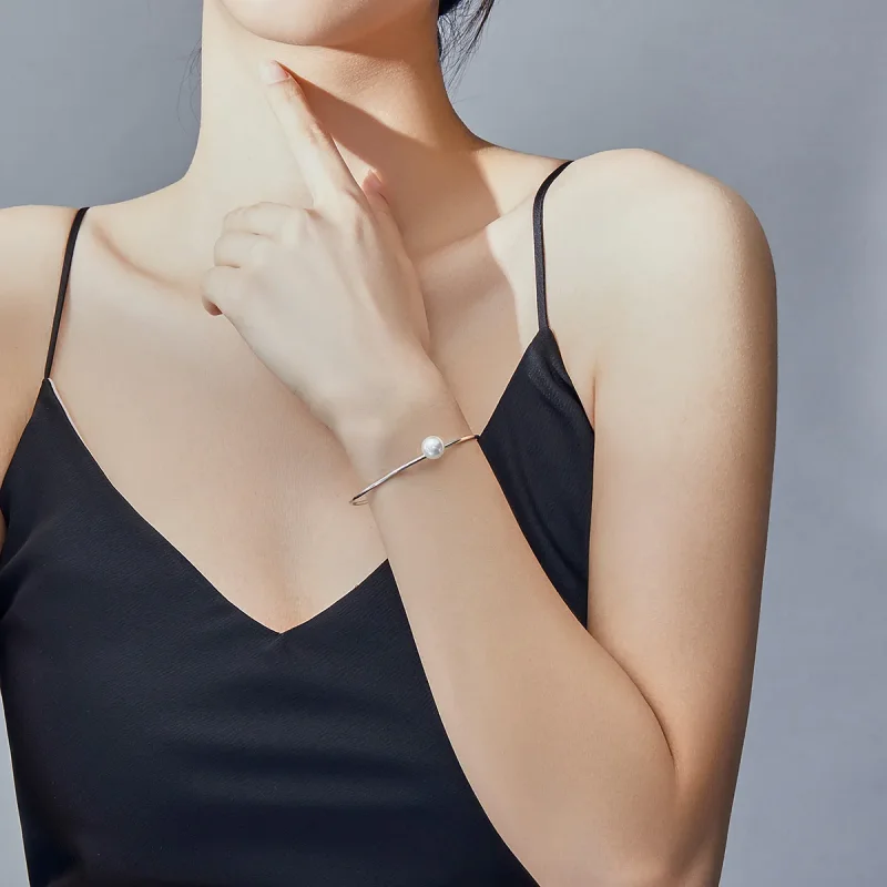 (image for) Silver Quiet Pearl Open Bangle - PANDORA Style - SCB168 - View 5