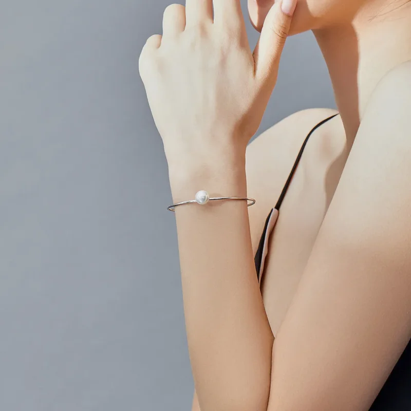 (image for) Silver Quiet Pearl Open Bangle - PANDORA Style - SCB168 - View 6