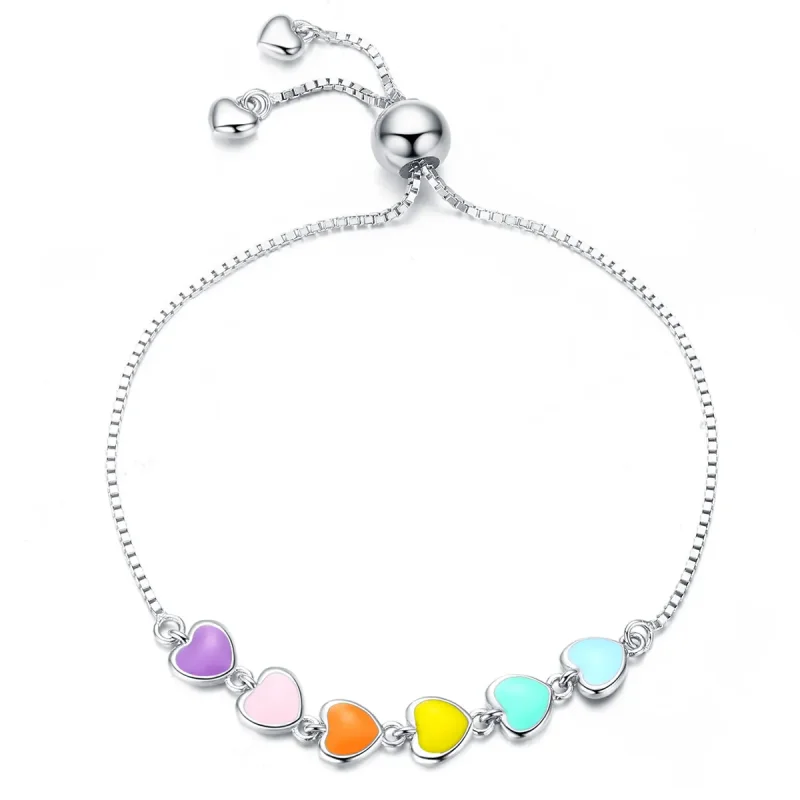 (image for) Silver Rainbow Hearts Chain Slider Bracelet - PANDORA Style - SCB158 - Product Image