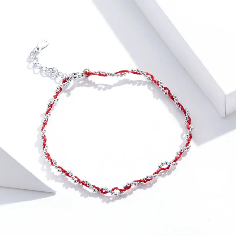 (image for) Silver & Red Rope Bracelet - PANDORA Style - SCB173-Rd - View 2