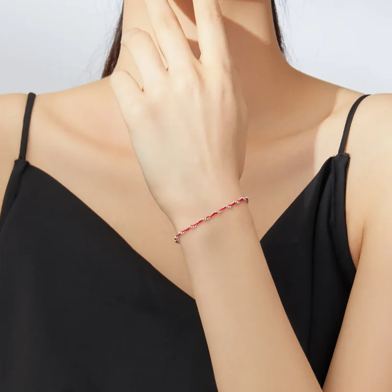 (image for) Silver & Red Rope Bracelet - PANDORA Style - SCB173-Rd - View 4