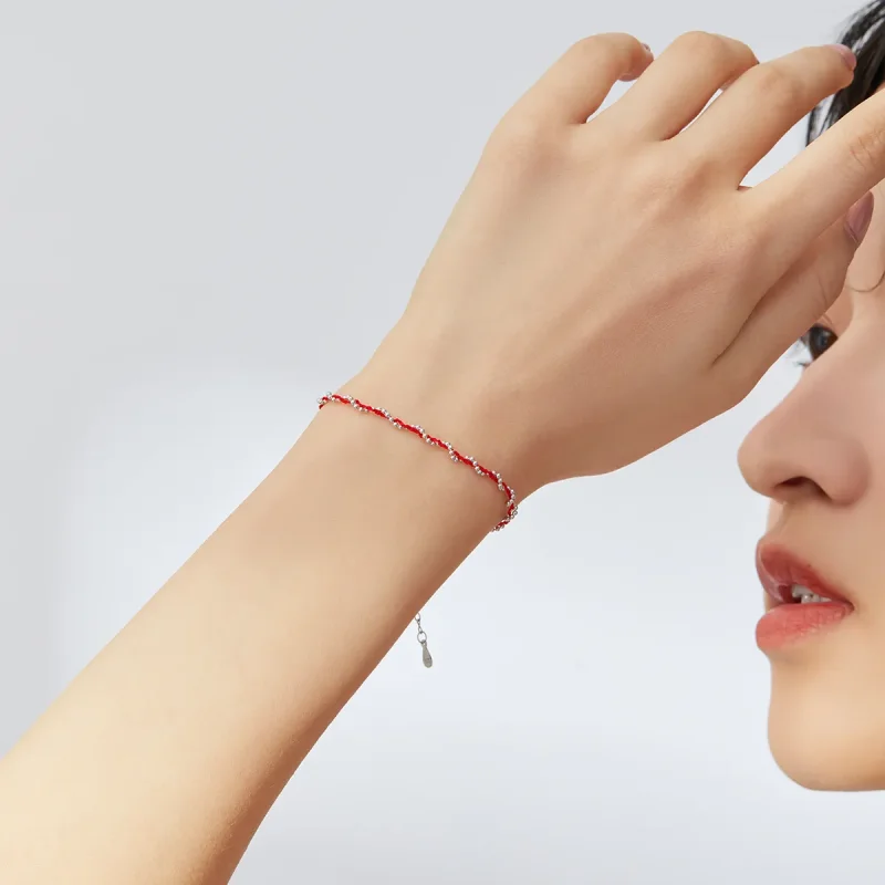 (image for) Silver & Red Rope Bracelet - PANDORA Style - SCB173-Rd - View 5