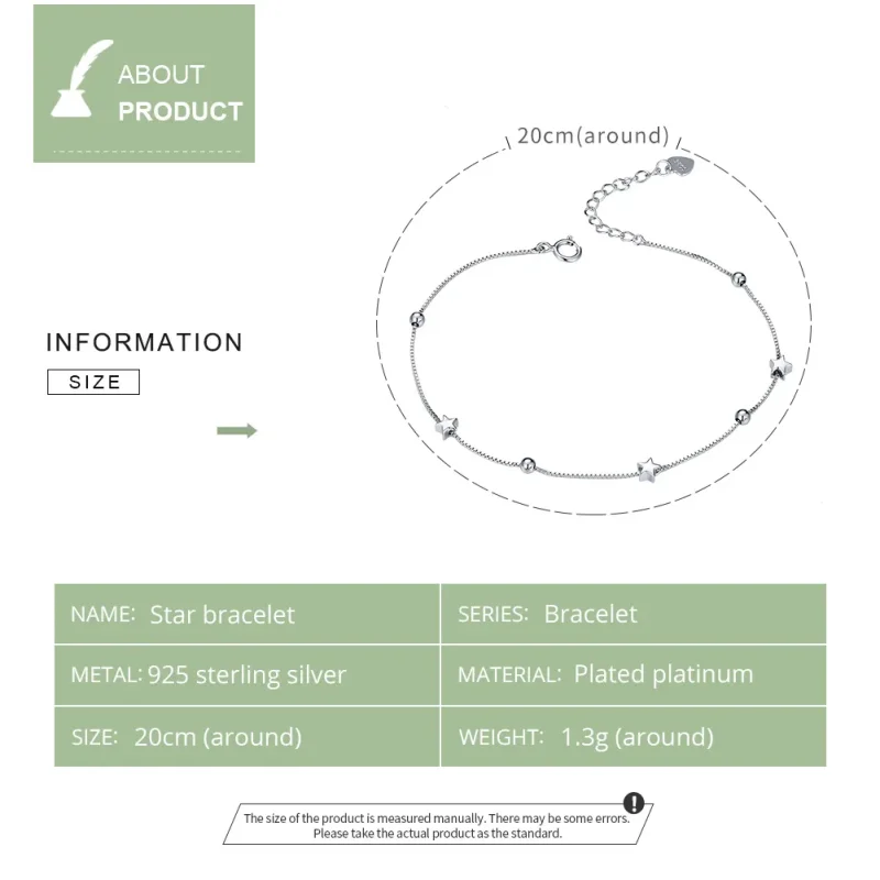 (image for) Silver Star Chain Slider Bracelet - PANDORA Style - SCB171 - View 4