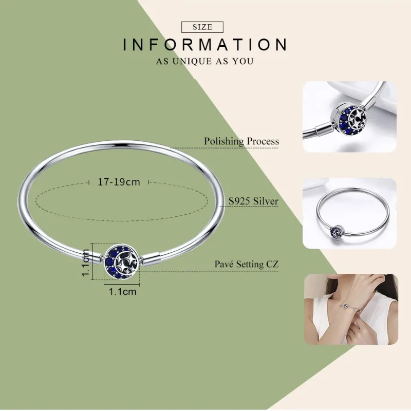 (image for) Silver Starry Sky Hard Bangle - PANDORA Style - SCB080 - View 4