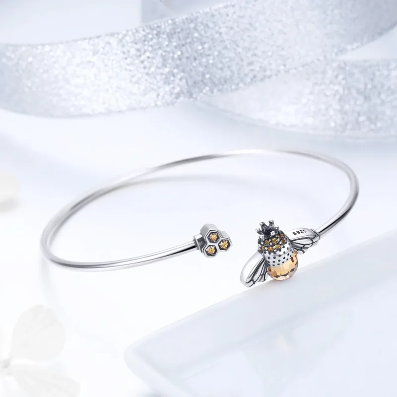 (image for) Silver Story of The Bee Open Bangle - PANDORA Style - SCB104 - View 3