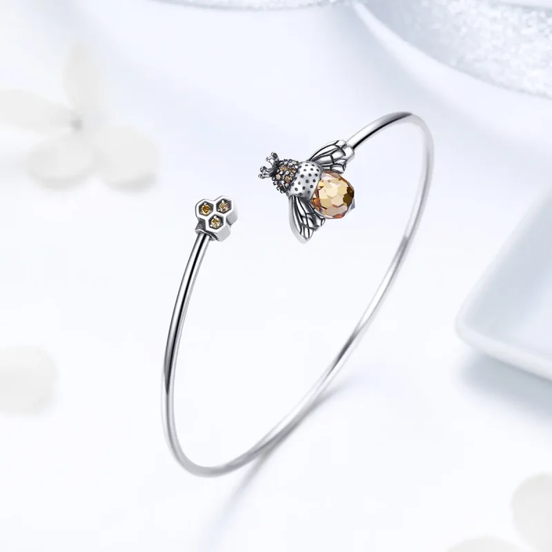 (image for) Silver Story of The Bee Open Bangle - PANDORA Style - SCB104 - View 4