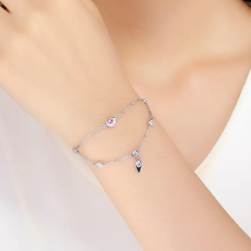 (image for) Silver Sweet Heart Chain Slider Bracelet - PANDORA Style - SCB090 - View 2