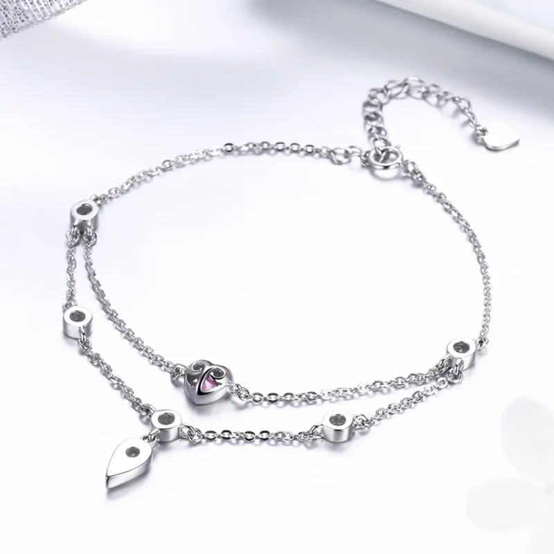 (image for) Silver Sweet Heart Chain Slider Bracelet - PANDORA Style - SCB090 - View 3