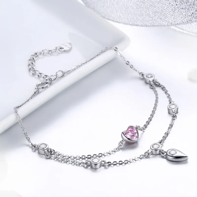 (image for) Silver Sweet Heart Chain Slider Bracelet - PANDORA Style - SCB090 - View 4