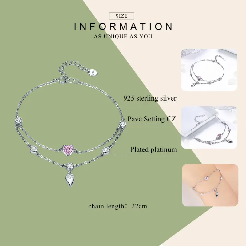 (image for) Silver Sweet Heart Chain Slider Bracelet - PANDORA Style - SCB090 - View 5