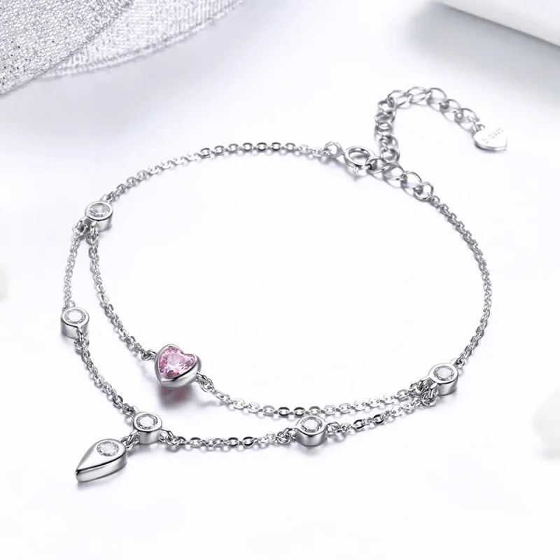 (image for) Silver Sweet Heart Chain Slider Bracelet - PANDORA Style - SCB090 - View 6