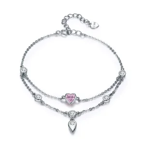 (image for) Silver Sweet Heart Chain Slider Bracelet - PANDORA Style - SCB090
