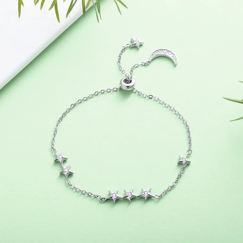 (image for) Silver Whisper of Star and Moon Slider Bracelet - PANDORA Style - SCB007 - View 4