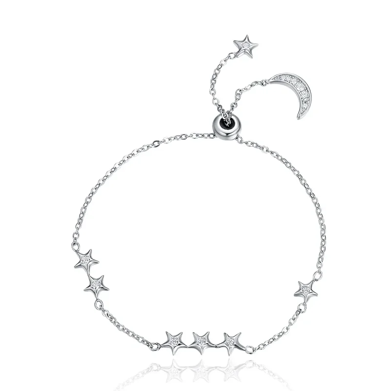 (image for) Silver Whisper of Star and Moon Slider Bracelet - PANDORA Style - SCB007 - Product Image