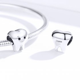 Pandora Style Silver Charm, Tooth, Black Enamel - SCC1401