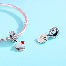 Pandora Style Silver Dangle Charm, Cupcakes, Multicolor Enamel - SCC350