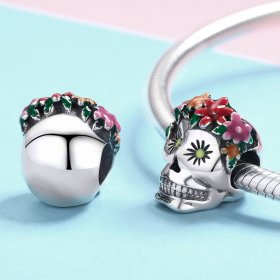 Pandora Style Silver Charm, Sugar Skull, Multicolor Enamel - SCC888