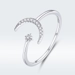 Pandora Style Silver Open Ring, Moon and Star - SCR569