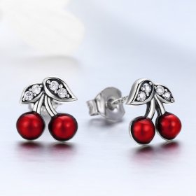 Silver Summer Cherry Stud Earrings - PANDORA Style - SCE404