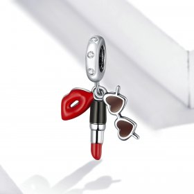 Pandora Style Silver Dangle Charm, Lipstick and Sunglasses, Multicolor Enamel - BSC346