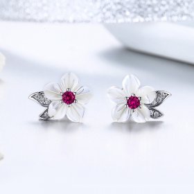 Pandora Style Silver Stud Earrings, Cherry Blossom - BSE055